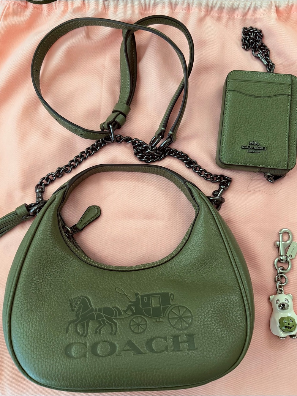 Coach Olive Green Pebbled Leather Hobo with Matching Card Case